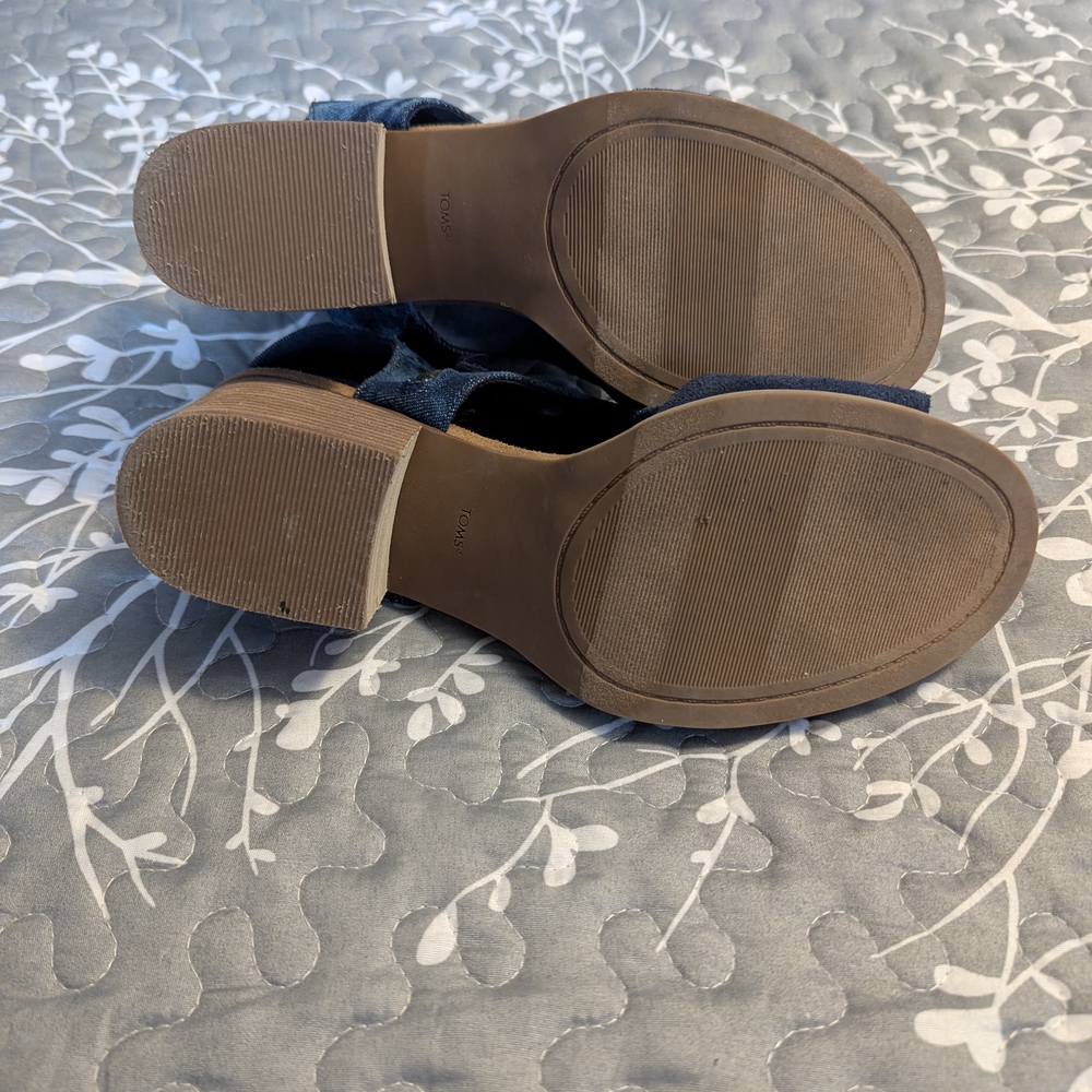 Toms Denim Women's Eliana Peep-Toe Cutout Block-Heel Sandals Size 10 - Picture 5 of 5